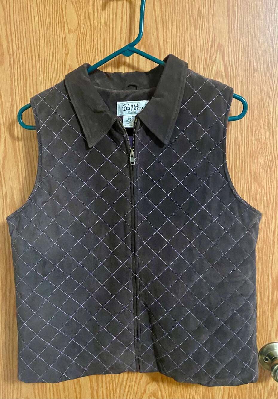 Bob Mackie Studio Chocolate Brown Quilted Leather Vest